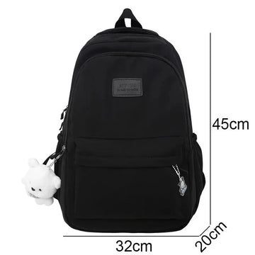 Qfdian Waterproof Teenage Bookbag Nylon Rucksack Fashion Girl Backpack Women Shoulder Bag High School Schoolbag Black